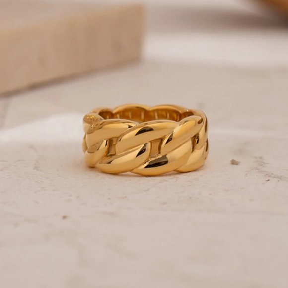 NEW 18K Gold Plated Textured Chain Link Ring - Picture 5 of 7
